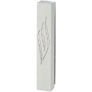 Picture of Polyresin Mezuzah Case Rectangle Shape Smooth Stone Look Silver Shin White 15cm